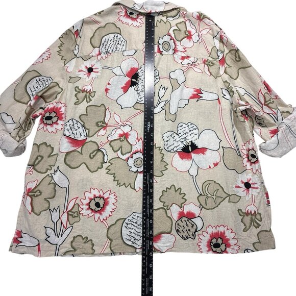Karen Scott Top Women’s Sz 2X Floral Button Up Long Sleeve Roll Tab Linen Rayon - Picture 5 of 8